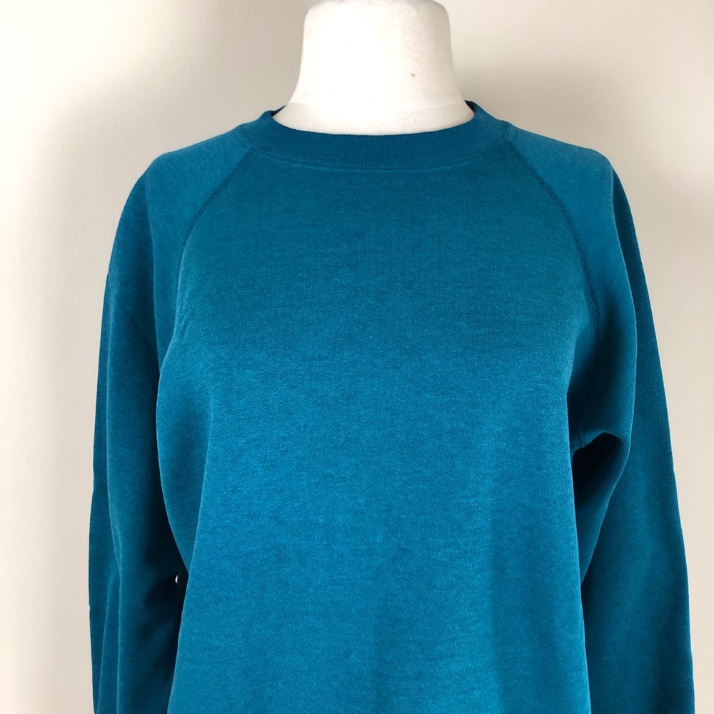 vintage 80s hanes worn in sweatshirt teal cotton blend sweater pullover grunge - Picture 3 of 9